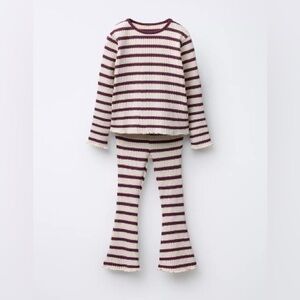 Burgundy and cream Stripped toddler girls set